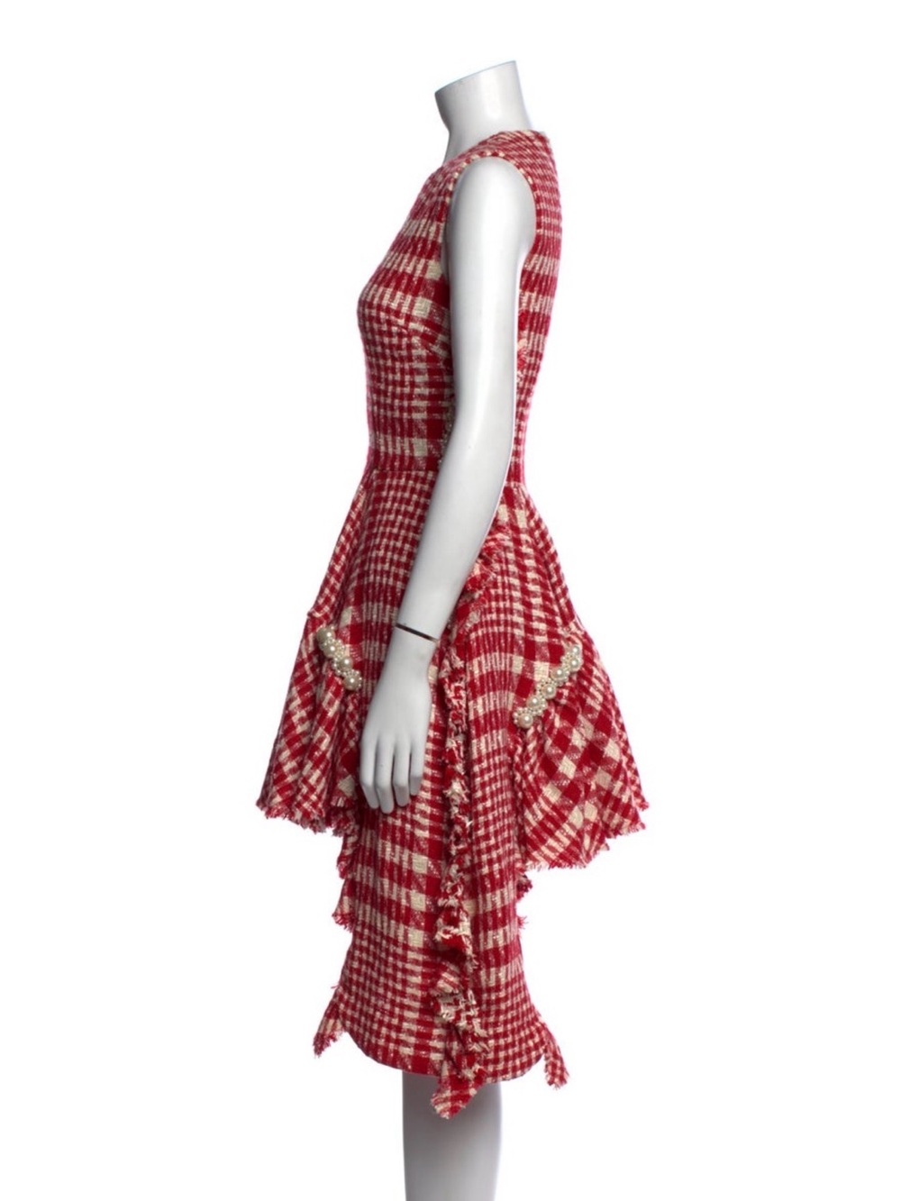 Simone Rocha Red Gingham Asymmetrical Ruffle Mini Dress - Picture 3 of 4